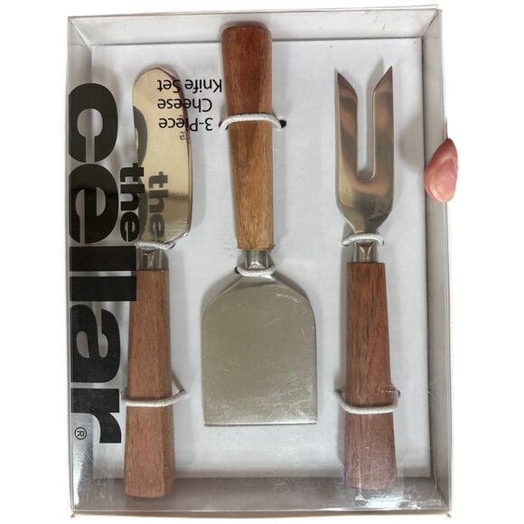 The Cellar 3-piece Cheese Knife Set - NEW in BOX - Wooden Handles - Giftable - Picture 2 of 7